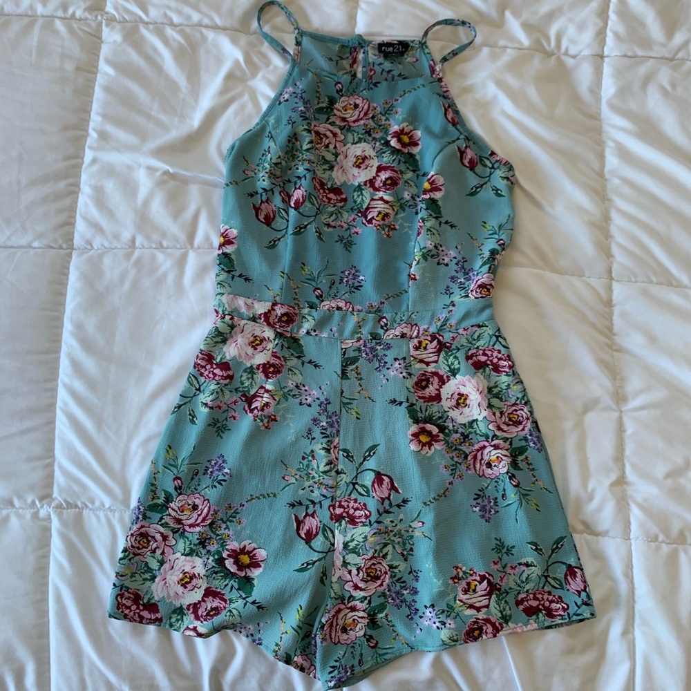 teal floral romper